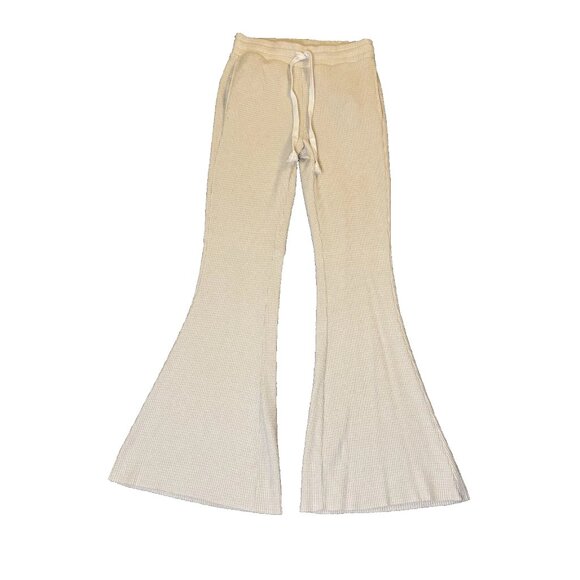 American Eagle Cream Waffle Flare Pants Women’s Drawstring Pants Size Small - Picture 1 of 6